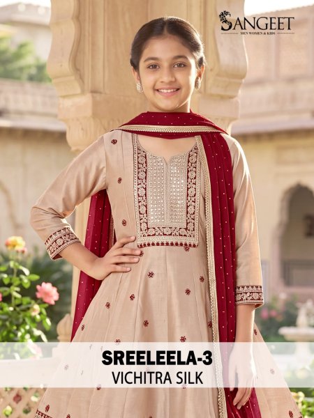 Sreeleela Vol 3 By Sangeet Kids Vichitra Silk Kurti Set 